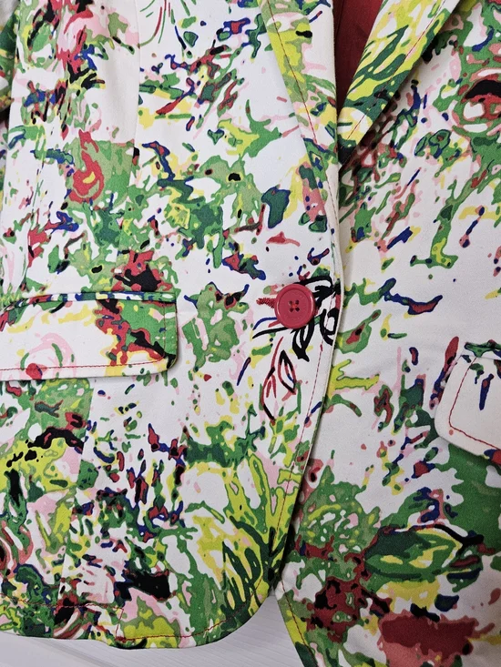 NWOT Liz Claiborne Women's White Floral Blazer Size M Red Lining Colorful Jacket - Picture 5 of 15